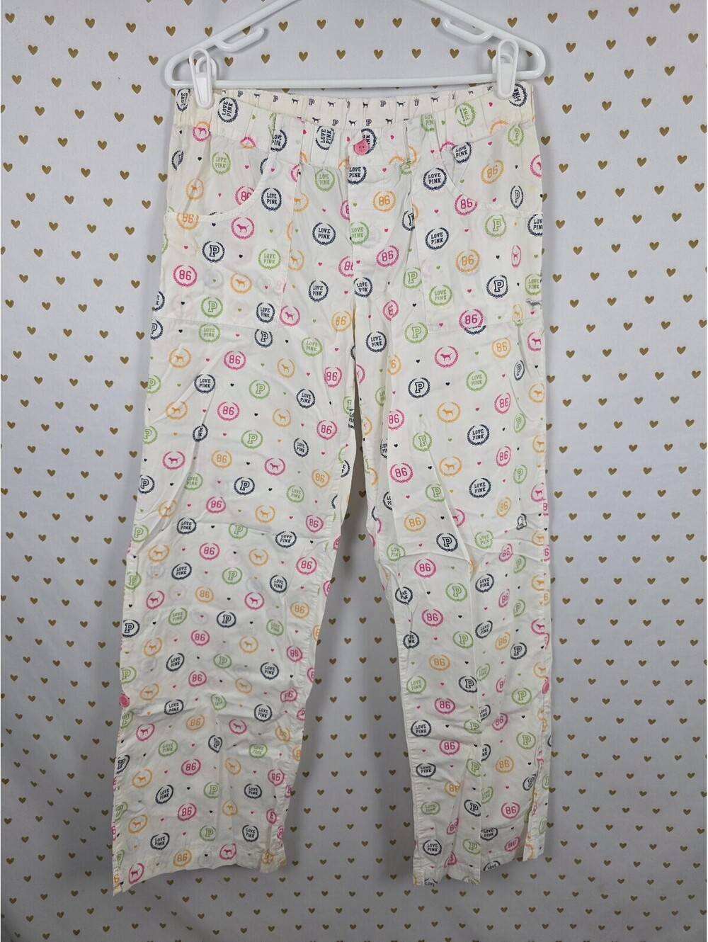 Vintage 2008 Victoria’s Secret PINK Lounge Pants M Dog 86 LOVE Cotton Y2K Logo